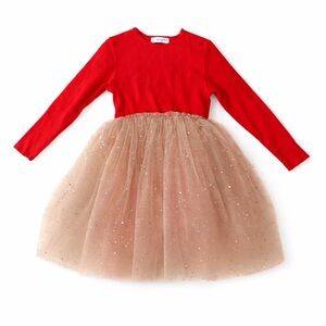 Wren & Bear Girls Red Tulle Party Dress Gold Glitter Skirt Size 7/8
